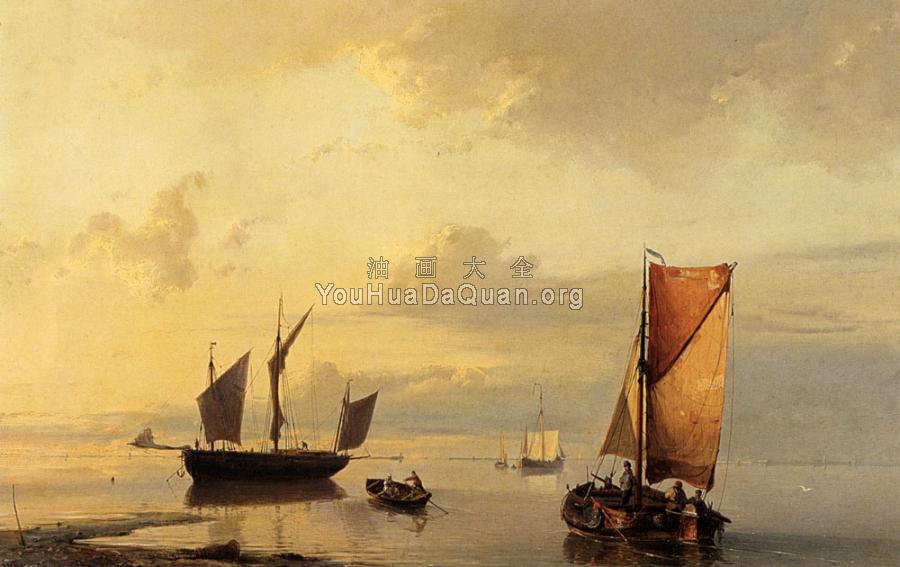 Barend Shipping In A Calm - 约翰内斯·赫曼努斯·库库克
